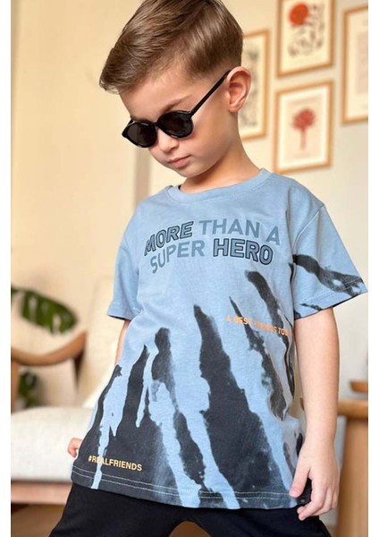 Erkek Çocuk More Than Yazı ve Eskitme Yazı Baskı Detaylı T-Shirt Mavi Eşofman Takım fırsatları