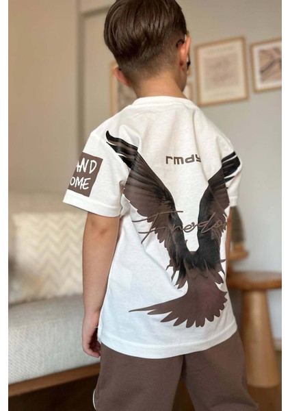 Erkek Çocuk Önü Fredoom Yazı Baskı Arkası Kartal Figürlü T-Shirt Kahverengi Eşofman Takım fiyatları