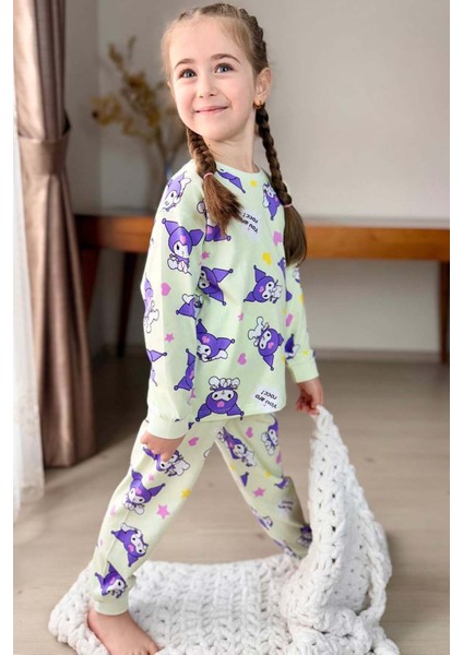 Kız Çocuk Kuromi Karakter Baskılı Açık Yeşil Pijama Takımı fiyatları