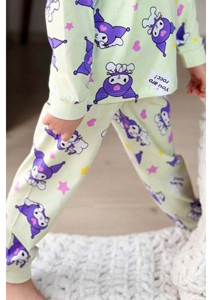 Kız Çocuk Kuromi Karakter Baskılı Açık Yeşil Pijama Takımı indirimleri