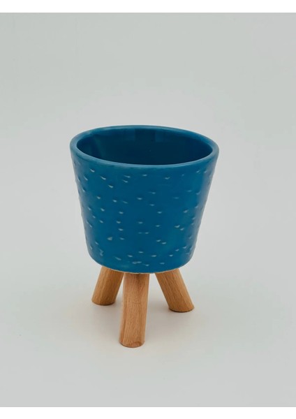 Seramik Ahşap Ayaklı Kaktüs Saksısı 10 cm