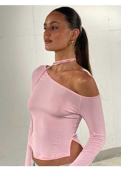 Naıva Asimetrik Pembe Bluz