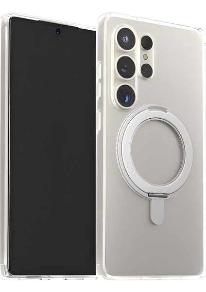 Samsung S25 Ultra Uyumlu 360 Rotatable Magsafe Standlı Şeffaf Telefon Kılıfı