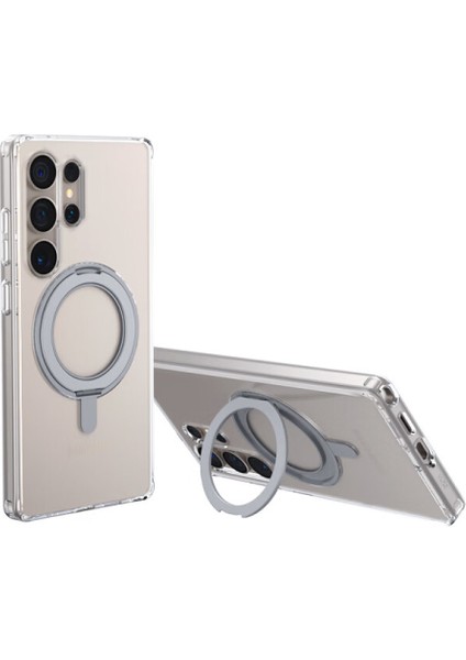 Samsung S25 Ultra Uyumlu 360 Rotatable Magsafe Standlı Şeffaf Telefon Kılıfı