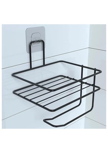 Sanec Kendiliğinden Yapışkanlı Tuvalet Kağıdı Tutacağı ve Yedek Raf - Siyah Modern Metal Tasarım