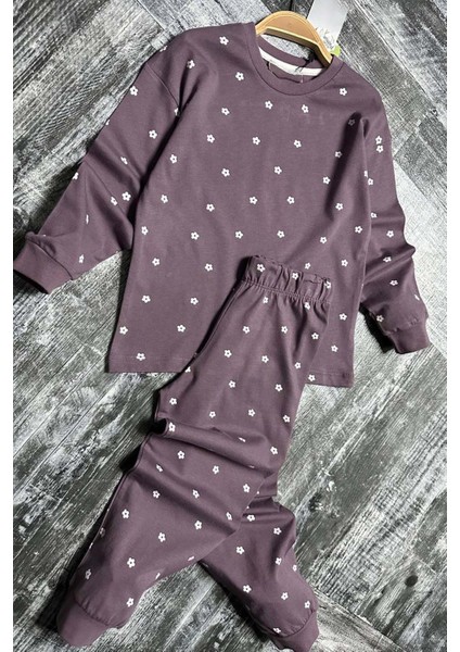 Kız Çocuk Bilekleri Manşetli Papatya Desenli Mor Pijama Takımı fırsatları