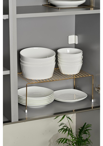 Altın Çok Amaçlı Dolap İçi Düzenleyici Tel Raf, Fincan Tabak Kase Organizer-Metal Paslanmaz