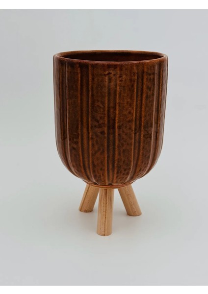 Seramik Ahşap Ayaklı Orkide Saksısı 13 cm