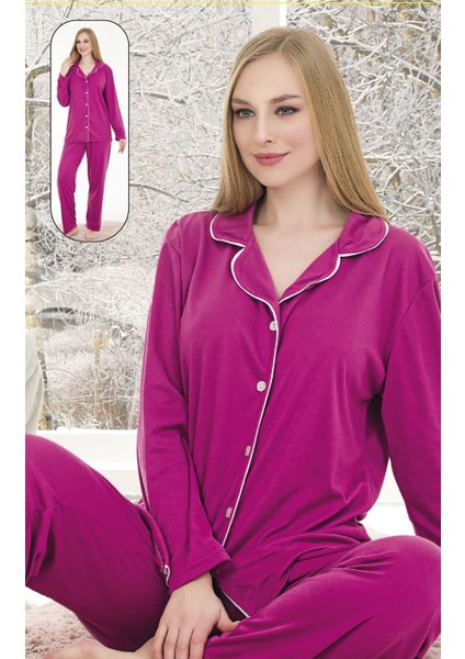 Kadın Pijama Takımı Interlok Pamuklu Kumaş Geniş Kalıp Biyeli