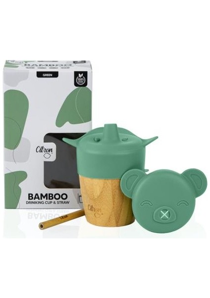 2'si 1 Arada Kapaklı ve Pipetli Organik Bambu Alıştırma Bardağı - Green 1073629 fiyatları