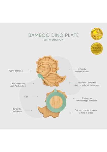 Bölmeli Vakum Tabanlı Organik Bambu Çocuk Yemek Takımı - Dino 1073537 indirimleri
