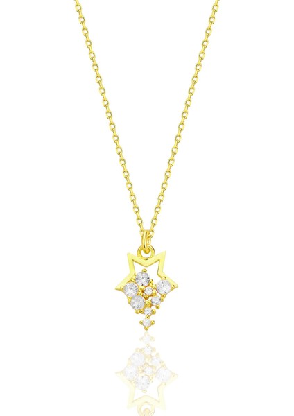 Gümüş Altın Yaldızlı Zirkon Taşlı Yıldız Yağmuru Kolye SGTL12684GOLD