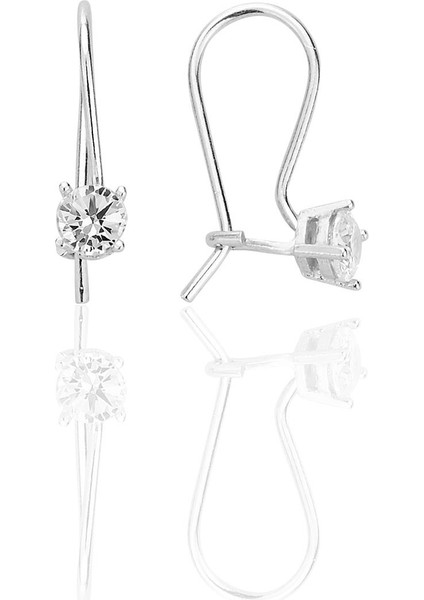 Gümüş Rodyumlu Zirkon Taşlı Pırlanta Modeli Çengelli 4 mm Tektaş Küpe SGTL12721RODAJ