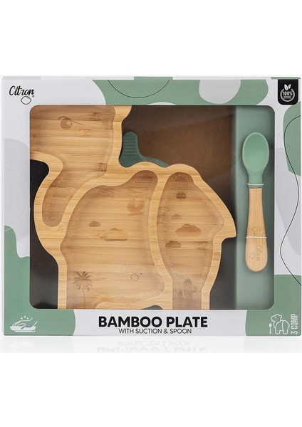 Bölmeli Vakum Tabanlı Organik Bambu Çocuk Yemek Takımı - Camel 1073575