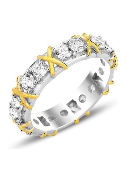 Gümüş Altın Yaldızlı Zirkon Taşlı Sonsuz Bağ Tamtur Yüzük