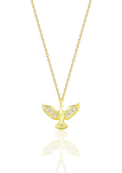 Gümüş Altın Yaldızlı Zirkon Taşlı Anka Kuşu Kolye SGTL12680GOLD