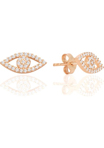 Gümüş Rose Zirkon Taşlı Işıldayan Göz Küpe SGTL12716ROSE