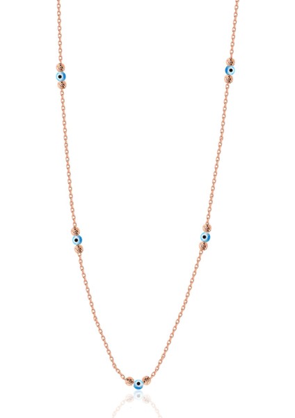 Gümüş Rose Doricalı Nazarlı Cam Göz Kolye SGTL12723ROSE