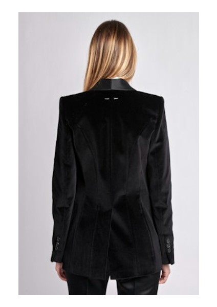 Saten Yaka Tek Düğmeli Siyah Kadife Ceket modelleri