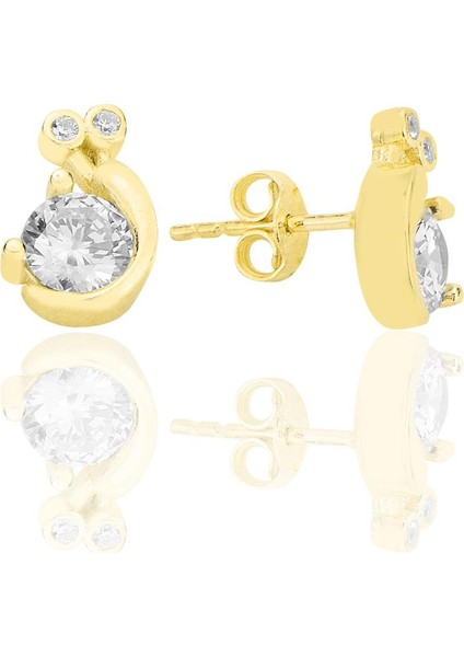Gümüş Altın Yazldızlı Zirkon Taşlı Doğanın Işıltısı Salyangoz Küpe SGTL12625GOLD