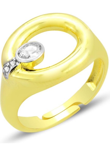 Gümüş Altın Yaldızlı Zirkon Taşlı Ayarlamalı Hale Yüzük SGTL12694GOLD