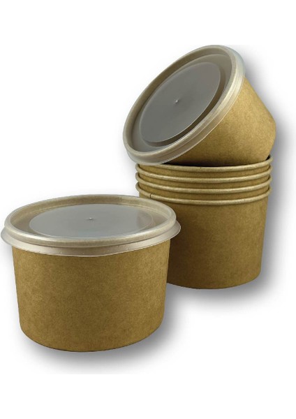 16 Oz Kraft Çorba Kasesi Şeffaf Kapaklı