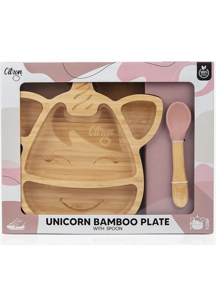 Bölmeli Organik Bambu Çocuk Yemek Takımı - Unicorn 1073551