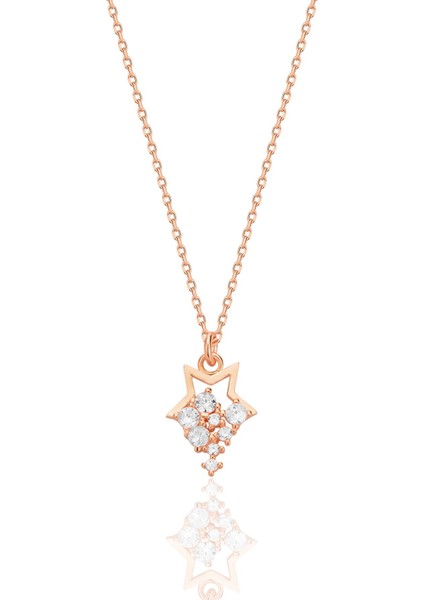 Gümüş Rose Zirkon Taşlı Yıldız Yağmuru Kolye SGTL12684ROSE