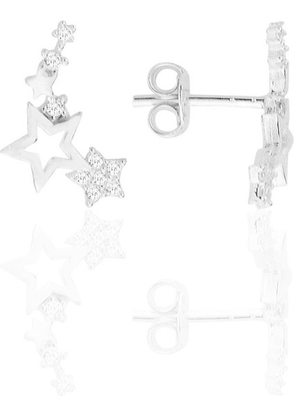 Gümüş Rodyumlu Zirkon Taşlı Kayan Yıldızlar Küpe SGTL12710RODAJ