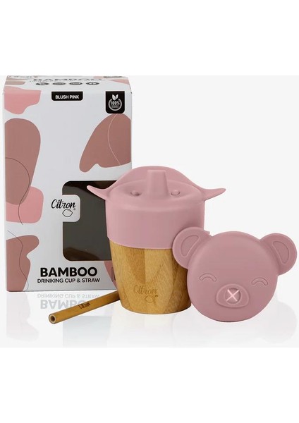 2'si 1 Arada Kapaklı ve Pipetli Organik Bambu Alıştırma Bardağı - Pink 1073643