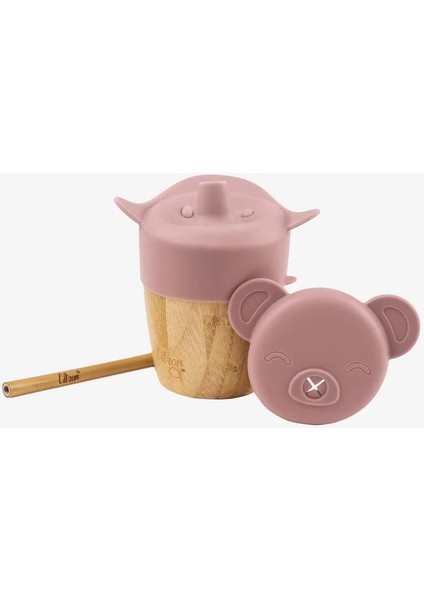 2'si 1 Arada Kapaklı ve Pipetli Organik Bambu Alıştırma Bardağı - Pink 1073643 fiyatları