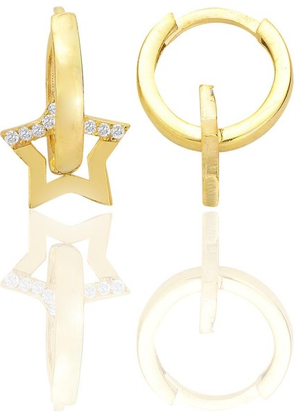 Gümüş Altın Yaldızlı Zirkon Taşlı Yıldız Halka Küpe SGTL12705GOLD