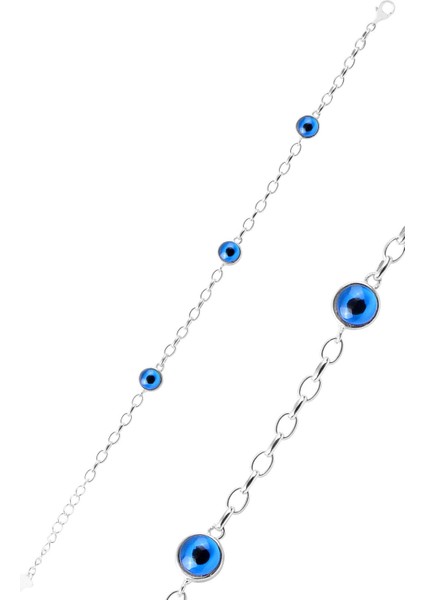 Gümüş Rodyumlu Çift Taraflı 7 mm Cam Göz Nazarlı Bileklik SGTL12724RODAJ