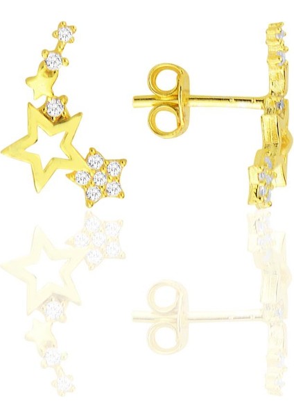 Gümüş Altın Yaldızlı Zirkon Taşlı Kayan Yıldızlar Küpe SGTL12710GOLD