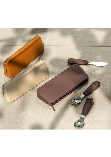 Çantalı Silikon Saplı Paslanmaz Çelik Çatal Bıçak ve Kaşık Takımı - Beige 1286395 modelleri