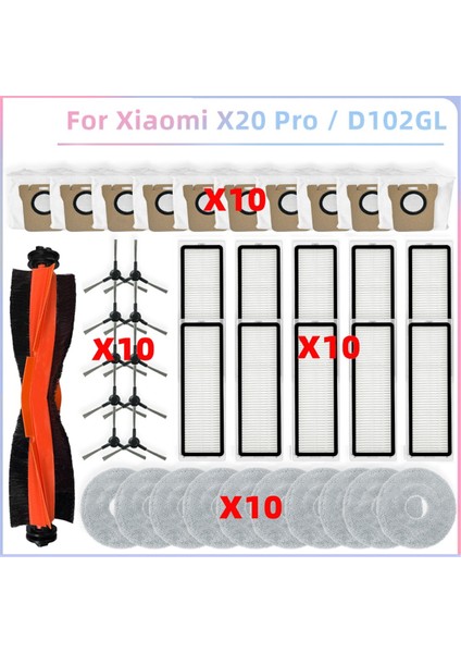 Xiaomi Robot Vacuum X20 Pro / D102GL Vakum Parçaları Ana Yan Fırça Hepa Filtre Paspas Bezi Toz Torbaları (Yurt Dışından)