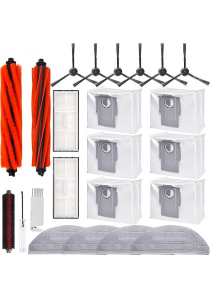 Roborock S8 Pro Ultra Robot Süpürge Için 23 Adet Aksesuar Seti Çift Ana Fırça Yan Fırça Filtre Paspas Toz Torbası (Yurt Dışından)