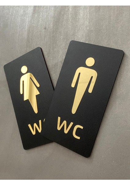 Gold Aynalı Mdf Serisi Bay ve Bayan Wc Set Yönlendirme Levhası