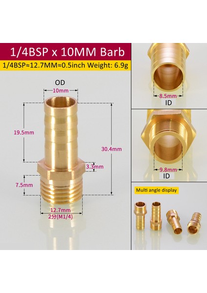 1L4BSP 10MM Diken Stili 5 Adet Brae Uygun mm Hortum Bağlantı Parçacığı Bsp Erkek Bağlayıcı Bağlantı Bakır Kuplaj Adaptörü (Yurt Dışından)
