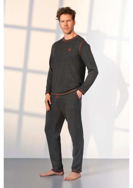 Erkek Antrasit Kırçıllı T-Shirt Pijama Takımı 25K4541