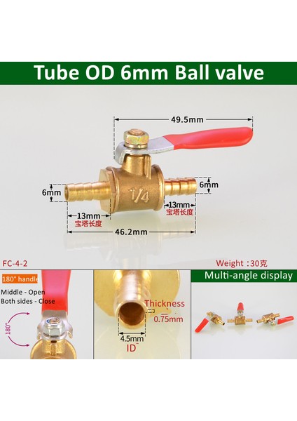 Dış Çap 6mm Stili 10 Parça Küçük Kırmızı Saplı Vana Hortum Barbs Inline Pirinç Su Yağ Hava Gaz Yakıt Hattı Top Vana Boru Bağlantı Elemanları (Yurt Dışından)