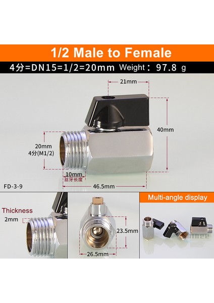 1l2 Erkekten Kadına Tarzı Siyah Mini Vana Erkek Dişi Hava Kompresörü Su Gaz Yağ Kapatma Valfi Pirinç Bilyalı Vana Bsp Dişli (Yurt Dışından)