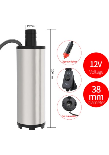 12V38M Puro Çakmağı 12V 24V Su Yağ Dizel Yakıt Transfer Dolum Aracı Daldırma Pompası Dc L/dak Kerosen Paslanmaz Çelik (Yurt Dışından)