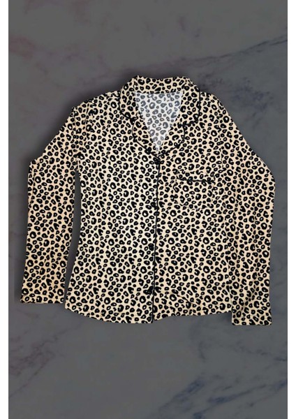 Leopar Desenli Gömlek Yaka Cepli Süet Pijama Takımı fiyatları