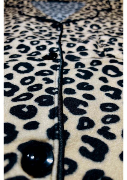 Leopar Desenli Gömlek Yaka Cepli Süet Pijama Takımı modelleri
