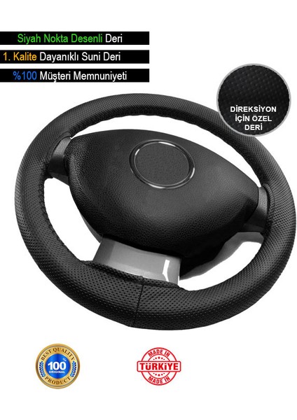 Proton Gen 2 Özel Süper Deri Direksiyon Kılıfı, Siyah Nokta Desenli Özel Süper Deri Model