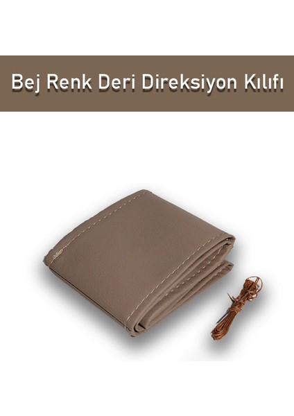 Toyota Verso Özel Süper Deri Direksiyon Kılıfı, Dikmeli Bej Renk Spor Dikiş
