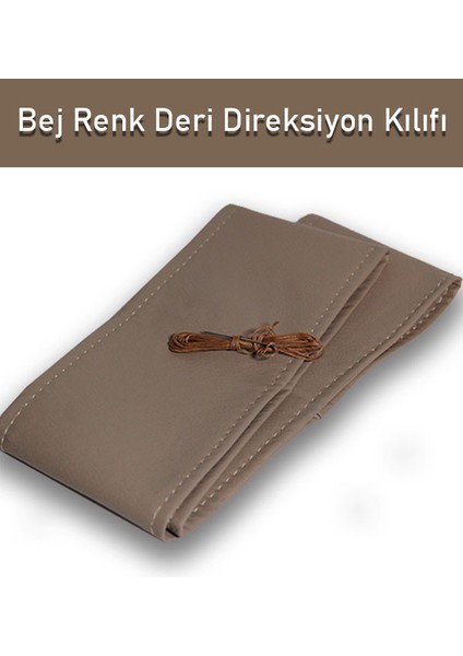 Toyota Verso Özel Süper Deri Direksiyon Kılıfı, Dikmeli Bej Renk Spor Dikiş