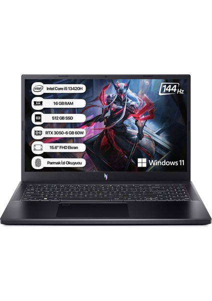 Nitro V15 NH.QNCEY.002-16 Intel I5-13420H 16GB 512GB SSD RTX3050-6GB 15.6"fhd 144Hz WIN11H Taşınabilir Bilgisayar