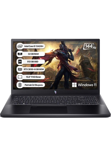 Nitro V15 NH.QNCEY.002-32 Intel I5-13420H 16GB 512GB SSD RTX3050-6GB 15.6"fhd 144Hz WIN11H Taşınabilir Bilgisayar